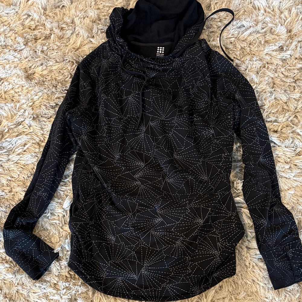Title Nine Black Hoodie with White Stitchburst Design